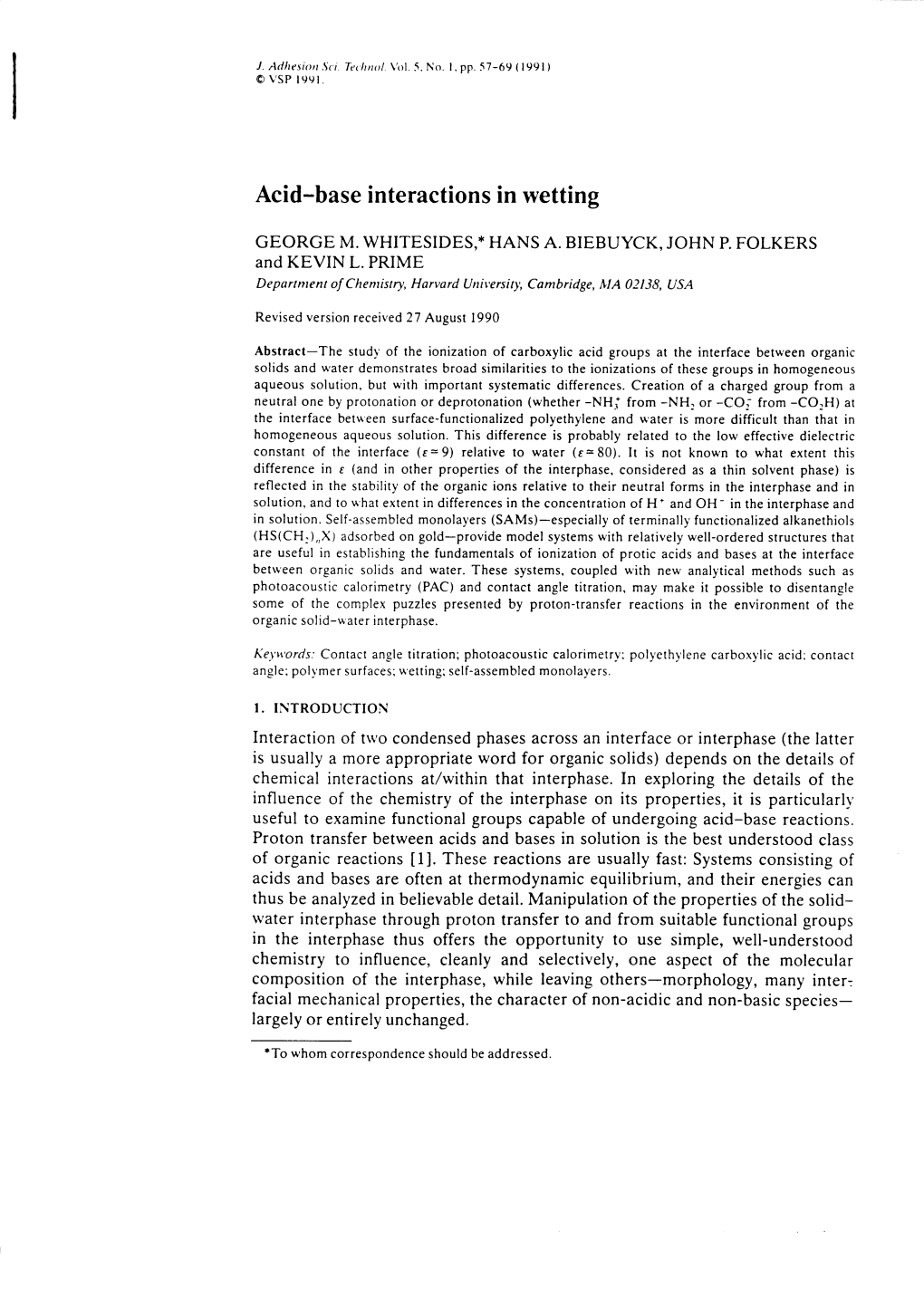 Acid-Base Interactions in Wetting