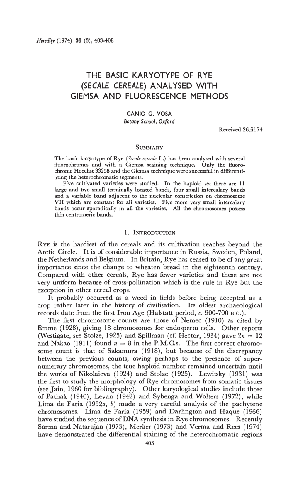 The Basic Karyotype of Rye Giemsa and Fluorescence