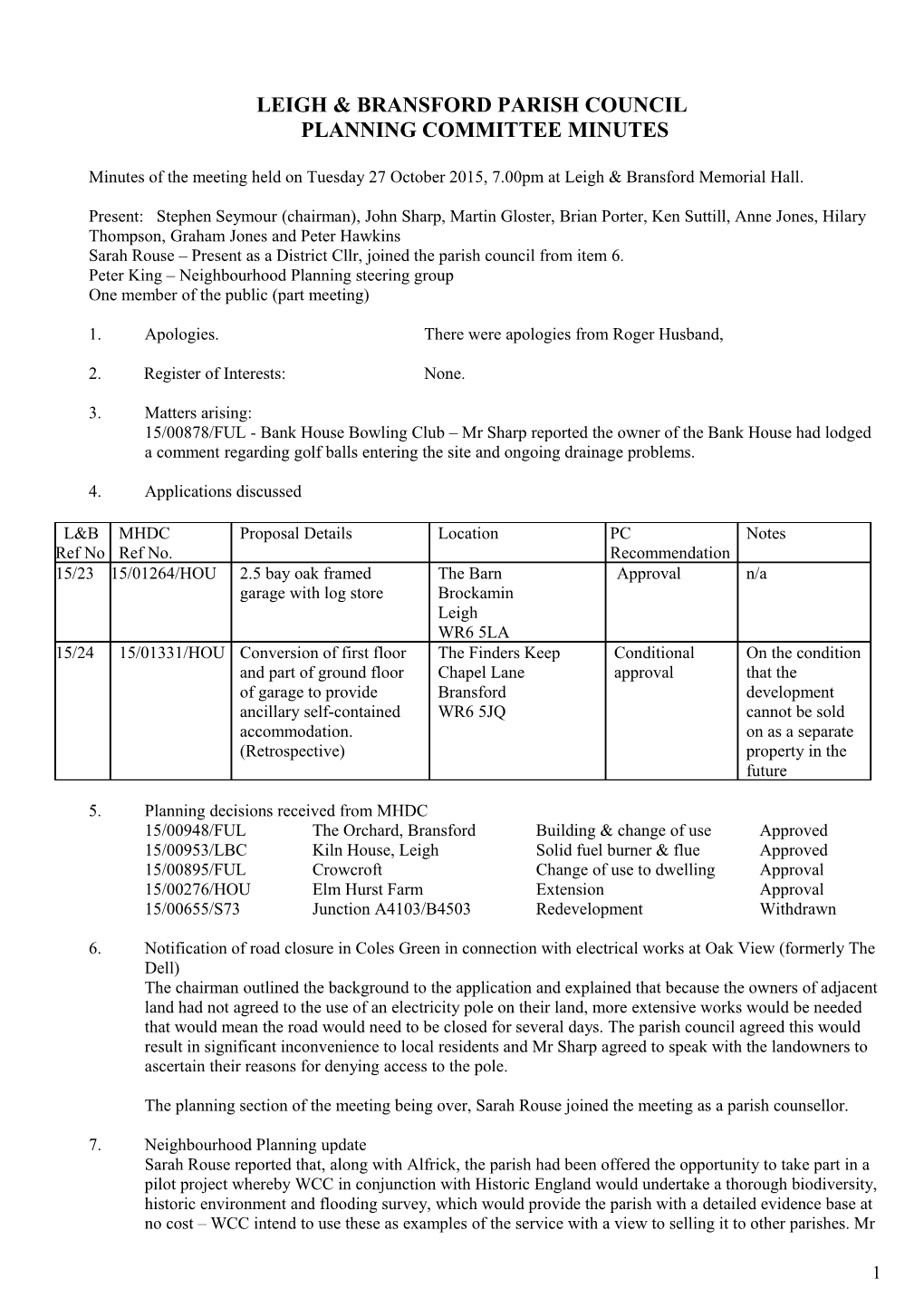 Leigh & Bransford Parish Council