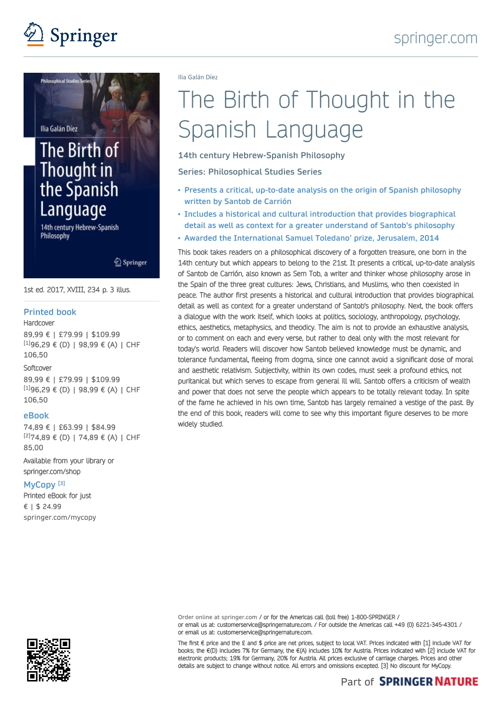 The Birth of Thought in the Spanish Language 14Th Century Hebrew-Spanish Philosophy Series: Philosophical Studies Series