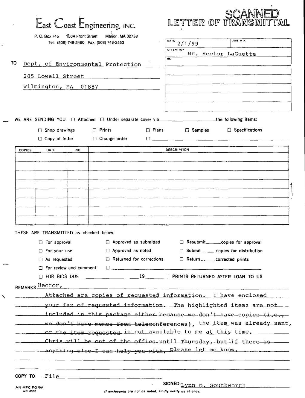 SCANNED East Coast Engineering, INC