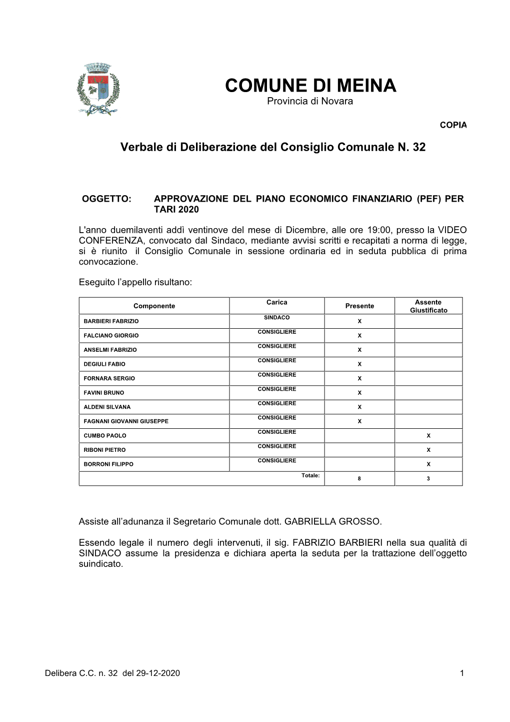 COMUNE DI MEINA Provincia Di Novara