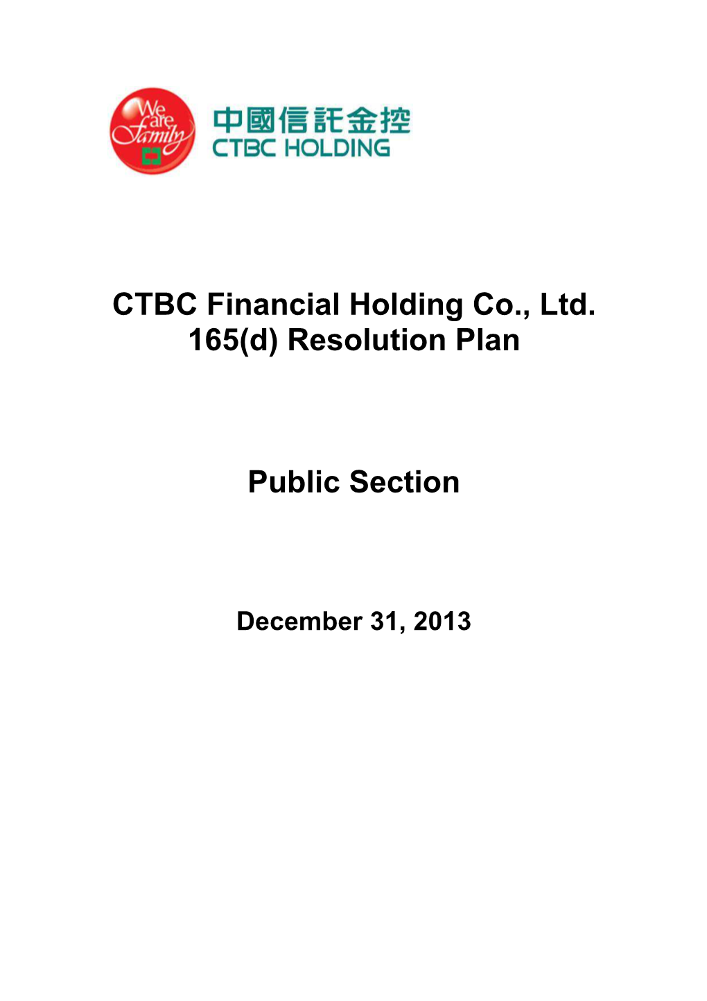 CTBC Holding Public Resolution Plan 2013