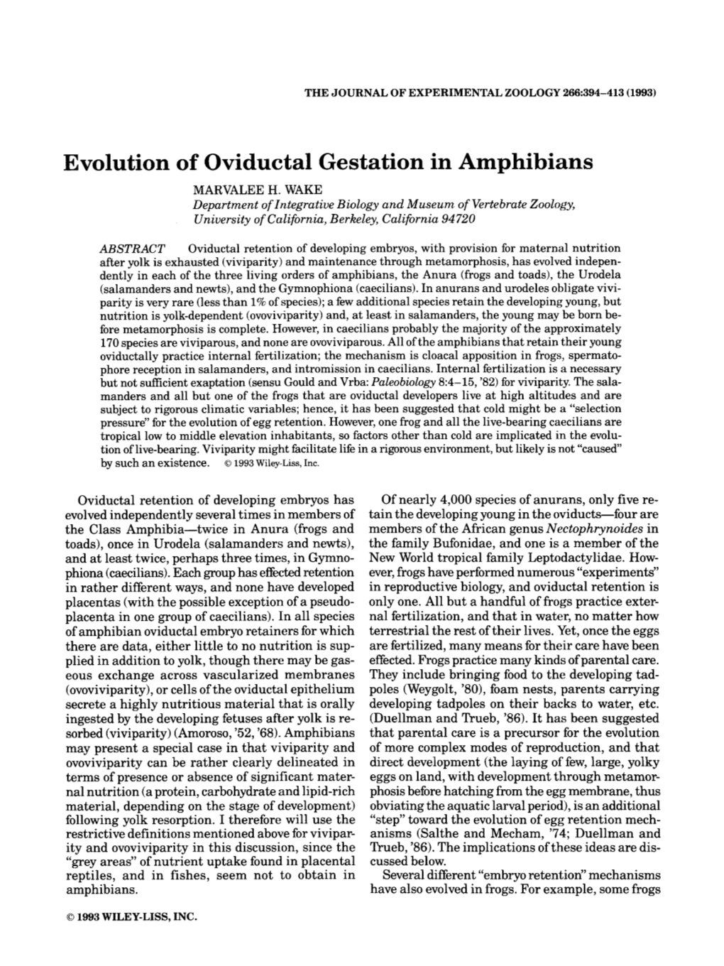 Evolution of Oviductal Gestation in Amphibians MARVALEE H