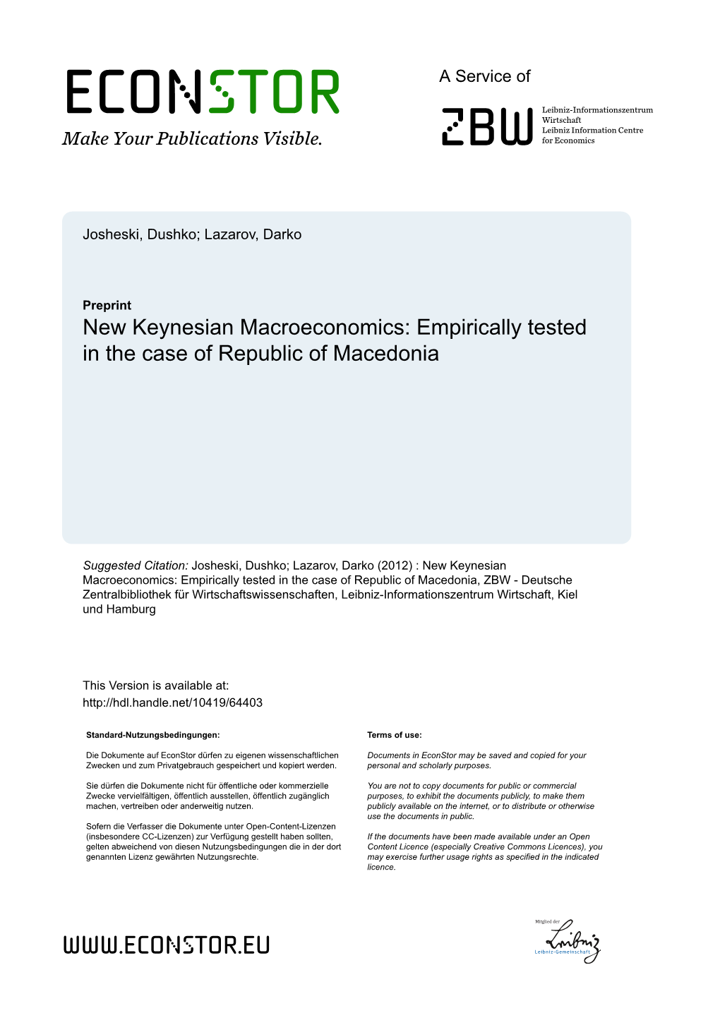 New Keynesian Macroeconomics: Empirically Tested in the Case of Republic of Macedonia