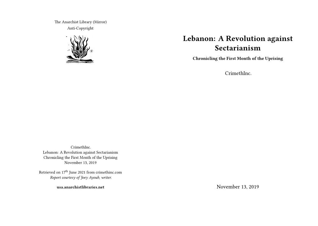 Lebanon: a Revolution Against Sectarianism Chronicling the First Month of the Uprising