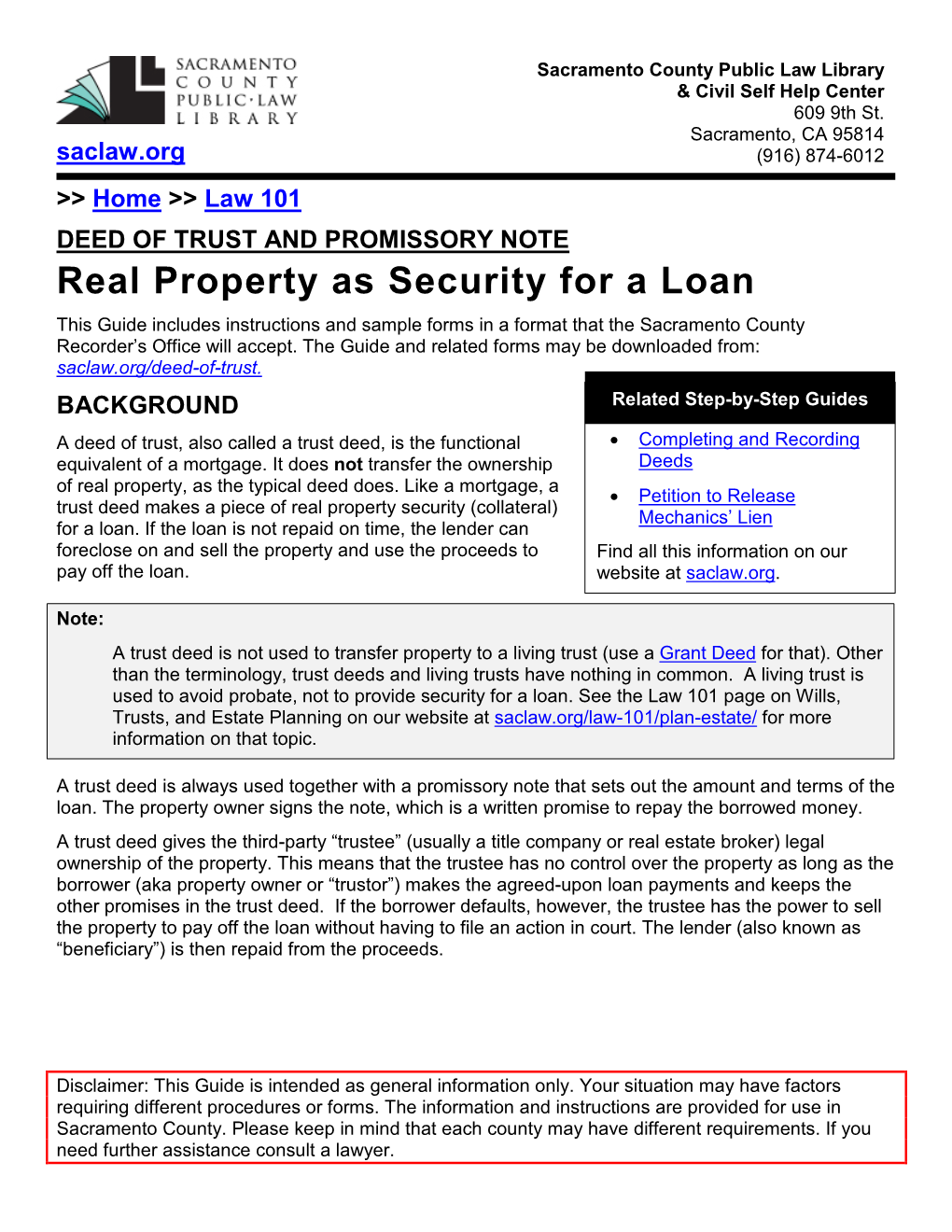 Deed of Trust and Promissory Note