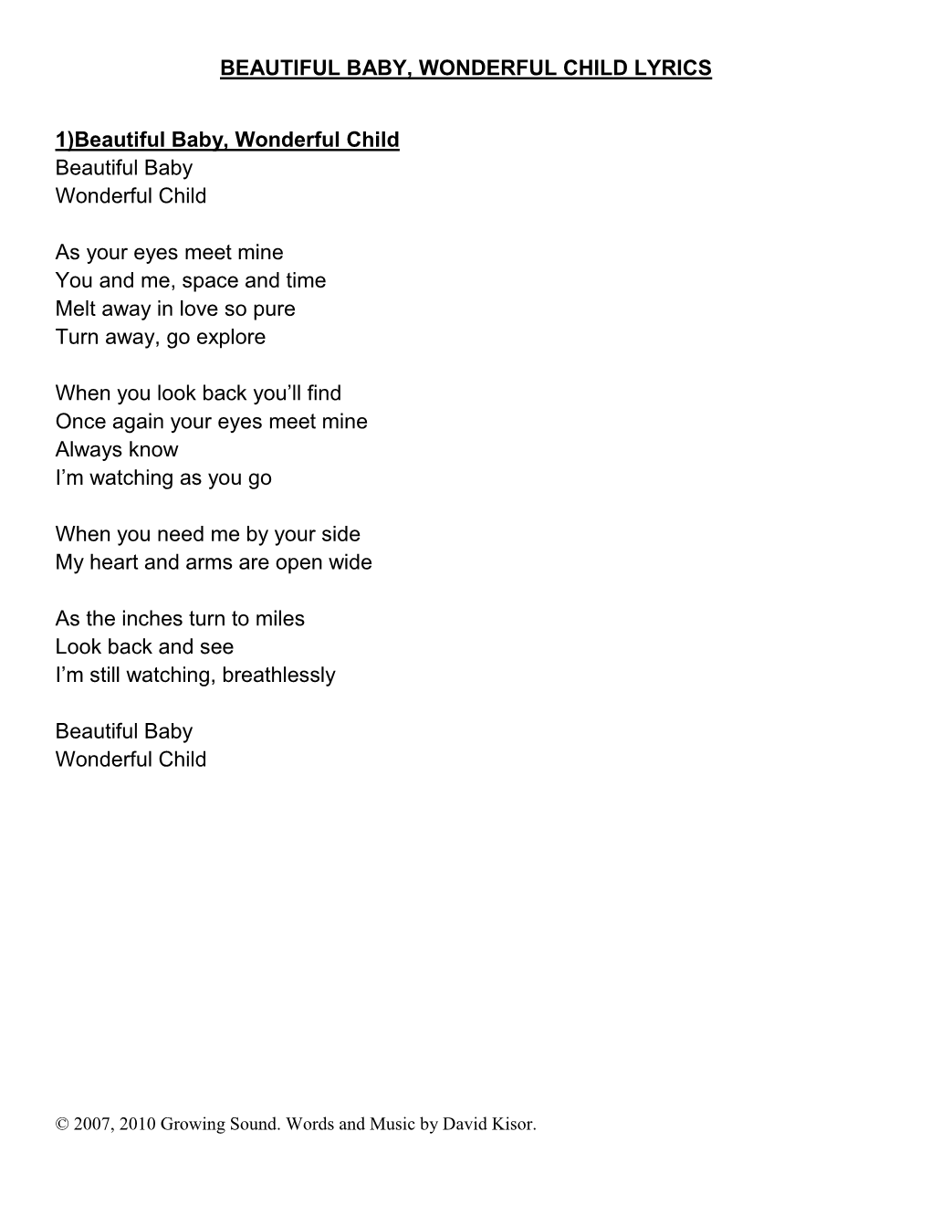 Beautiful Baby, Wonderful Child Lyrics 1