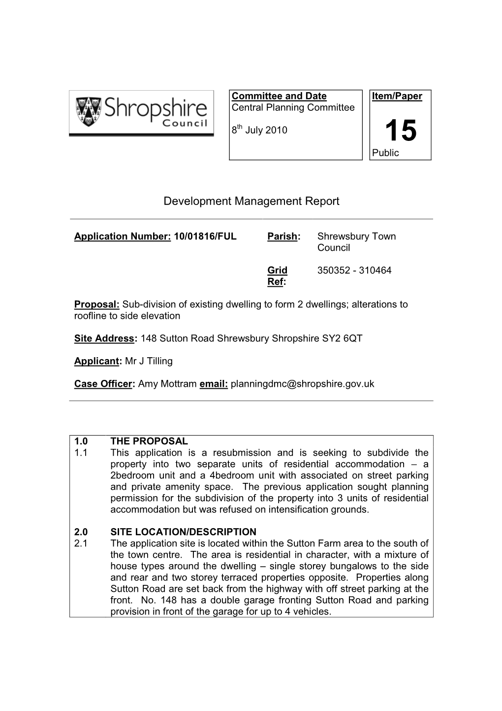 Development Management Report