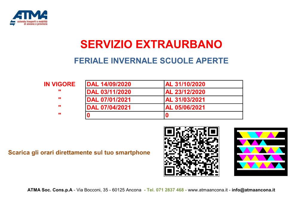 Servizio Extraurbano Feriale Invernale Scuole Aperte