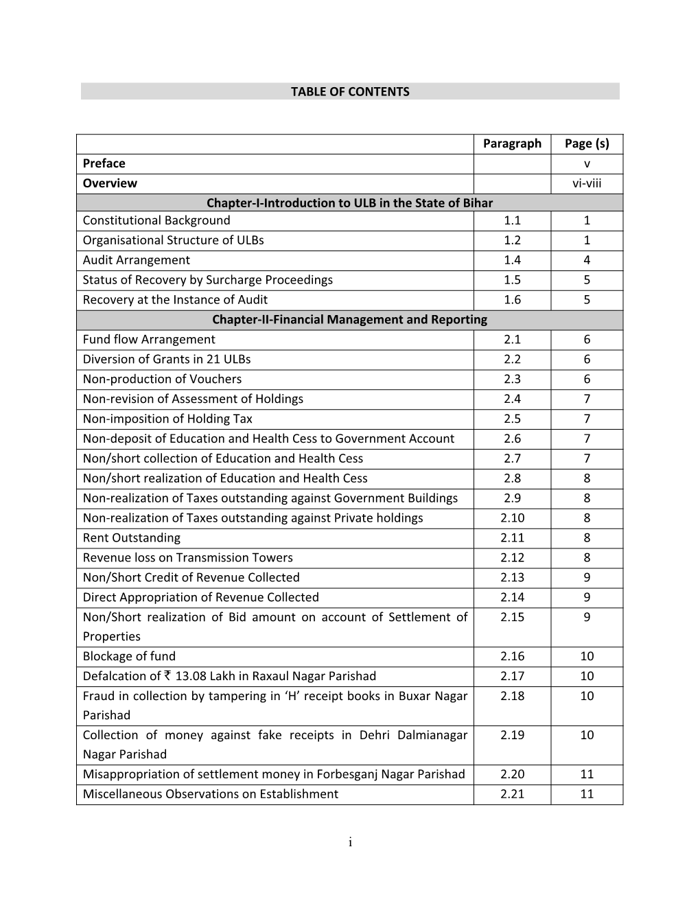 I TABLE of CONTENTS Paragraph Page (S) Preface V Overview Virviii