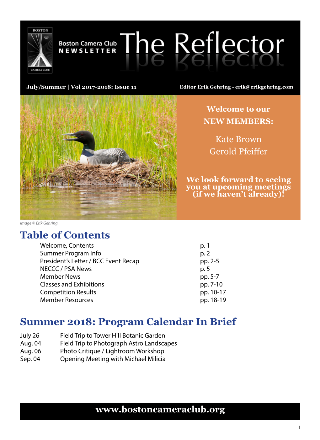 Table of Contents Summer 2018: Program