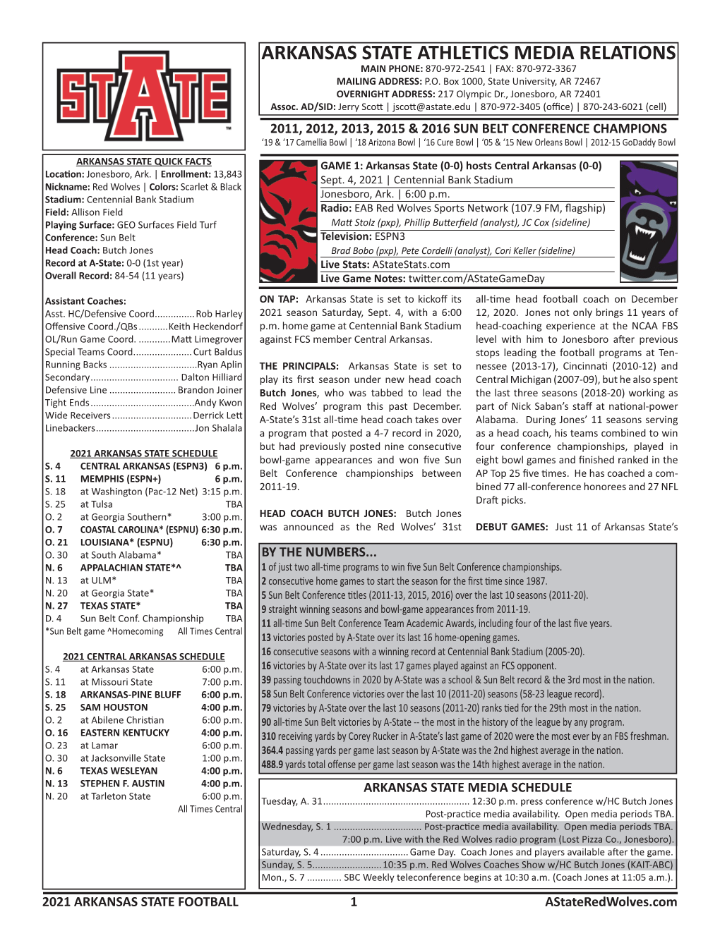 2021 A-State Football Game Notes.Indd