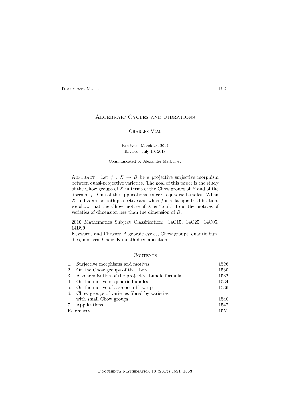 Algebraic Cycles and Fibrations