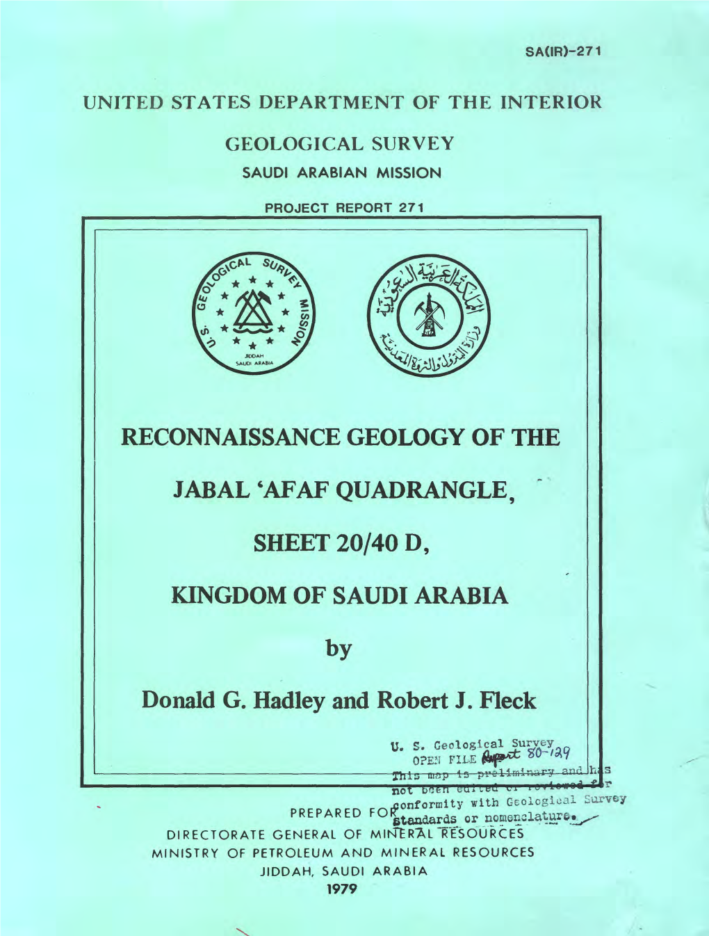 Reconnaissance Geology of the Jabal 4Afaf Quadrangle