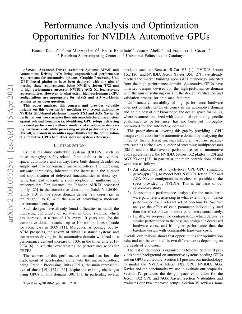 Performance Analysis and Optimization Opportunities for NVIDIA Automotive Gpus