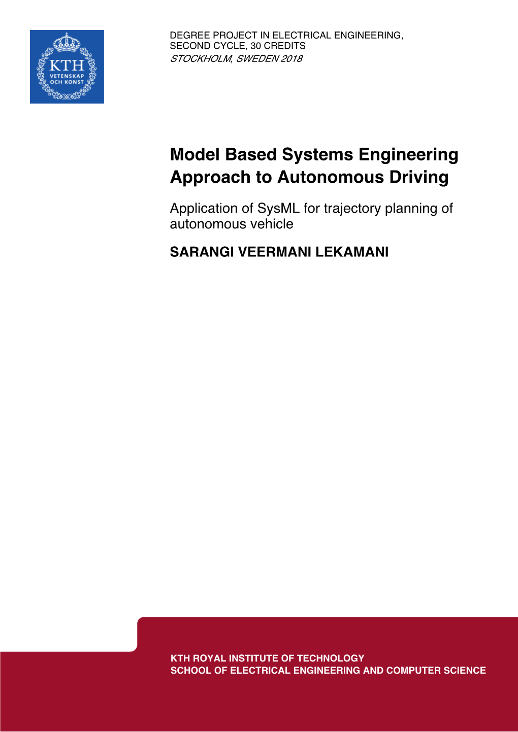 Model Based Systems Engineering Approach to Autonomous Driving