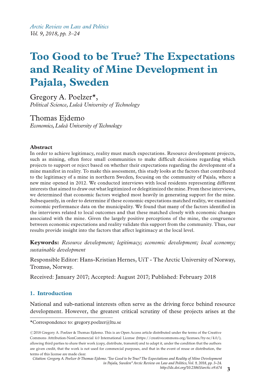 Too Good to Be True? the Expectations and Reality of Mine Development in Pajala, Sweden Gregory A