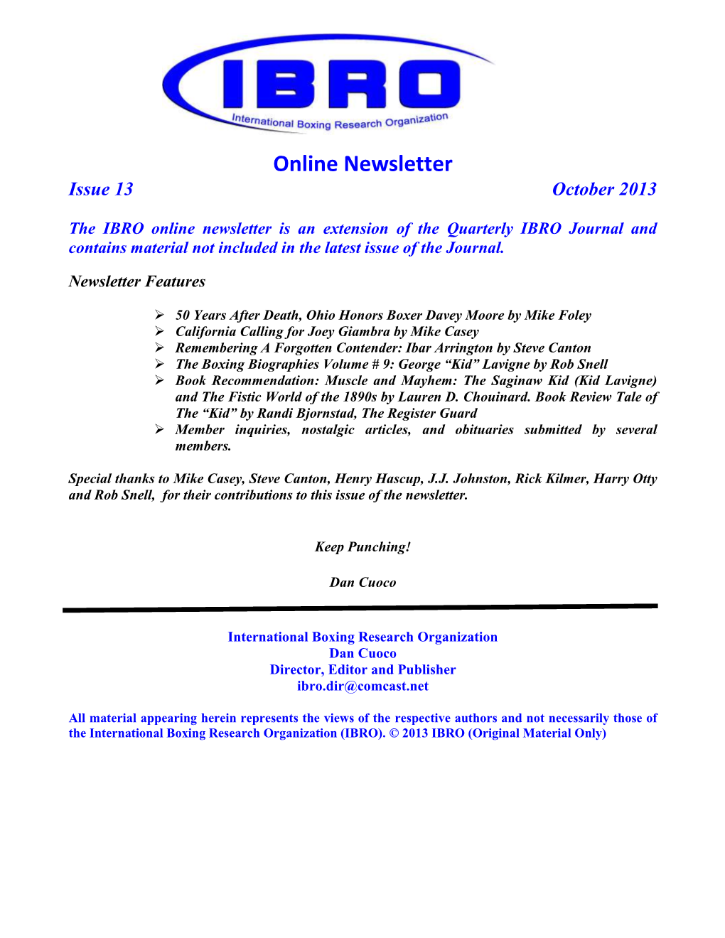 Online Newsletter Issue 13 October 2013