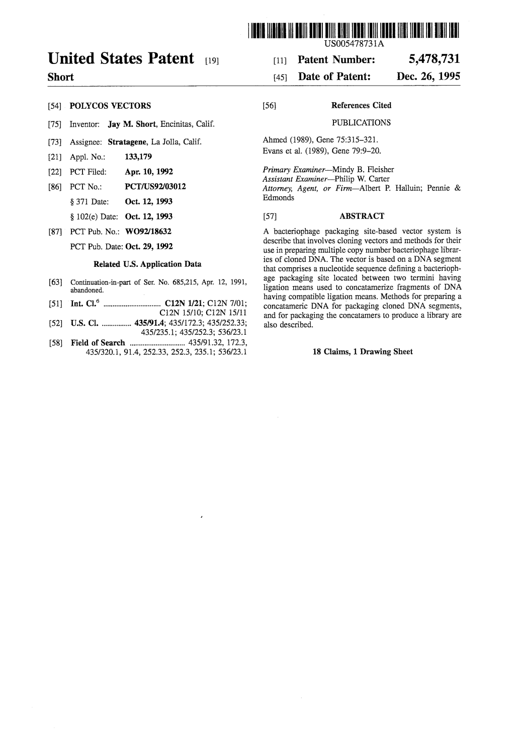 |||||||III US005478731A United States Patent (19) 11 Patent Number: 5,478,731