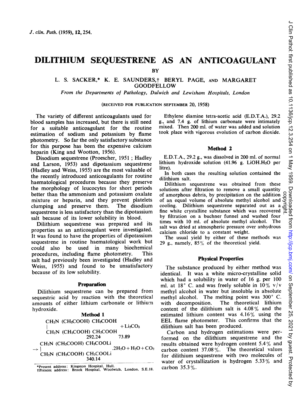 Dilithium Sequestrene As Ananticoagulant