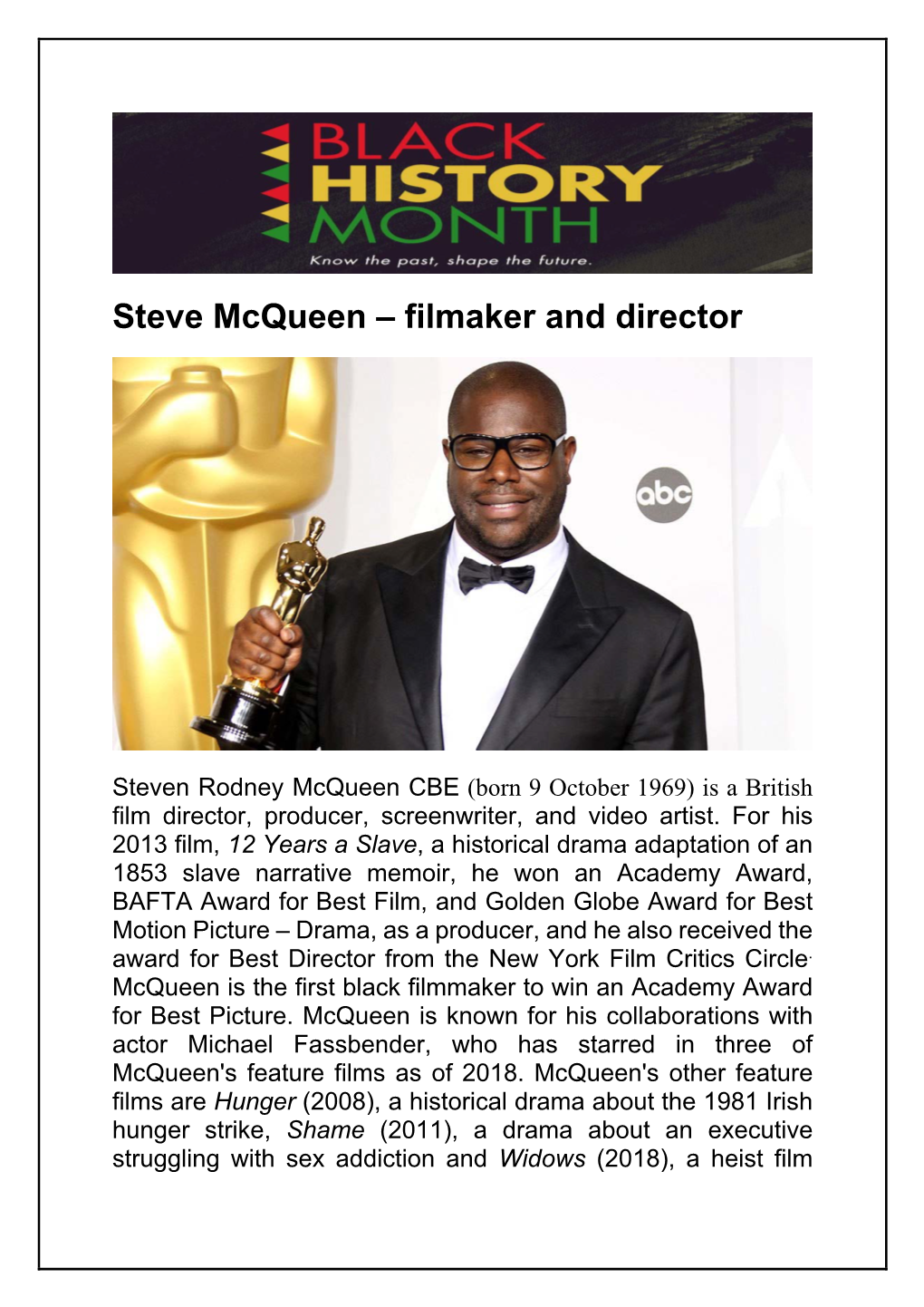 Steve Mcqueen – Filmaker and Director