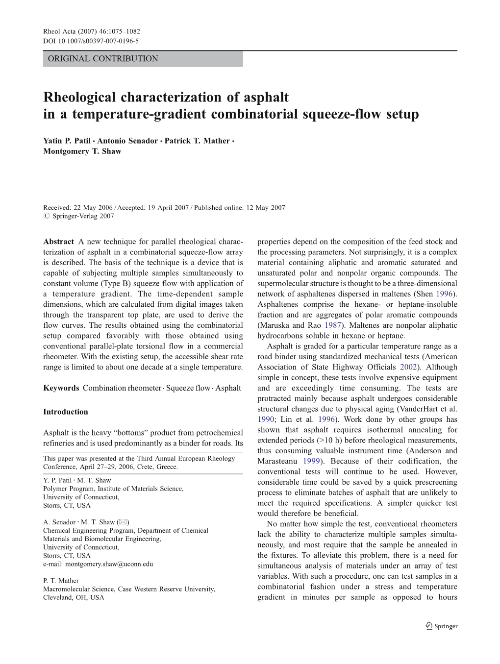 Rheological Characterization of Asphalt in a Temperature-Gradient Combinatorial Squeeze-Flow Setup