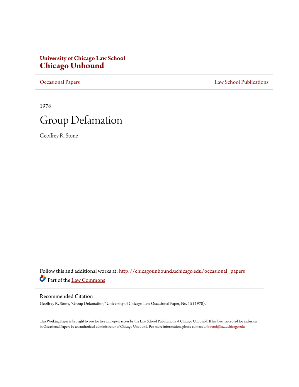 Group Defamation Geoffrey R