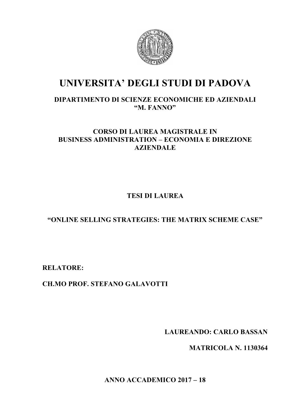 Universita' Degli Studi Di Padova