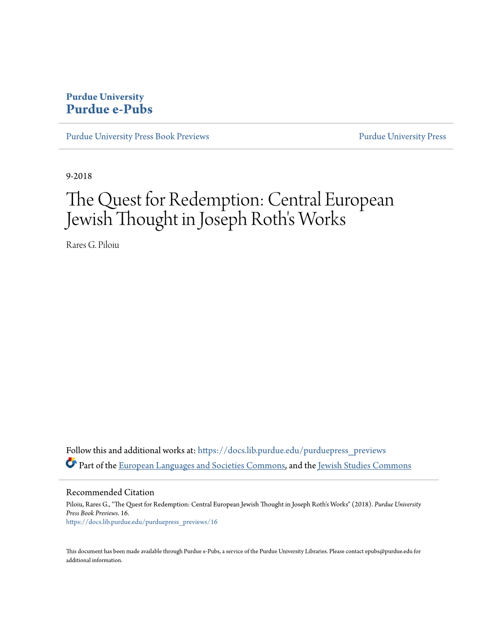 Central European Jewish Thought in Joseph Roth's Works Rares G