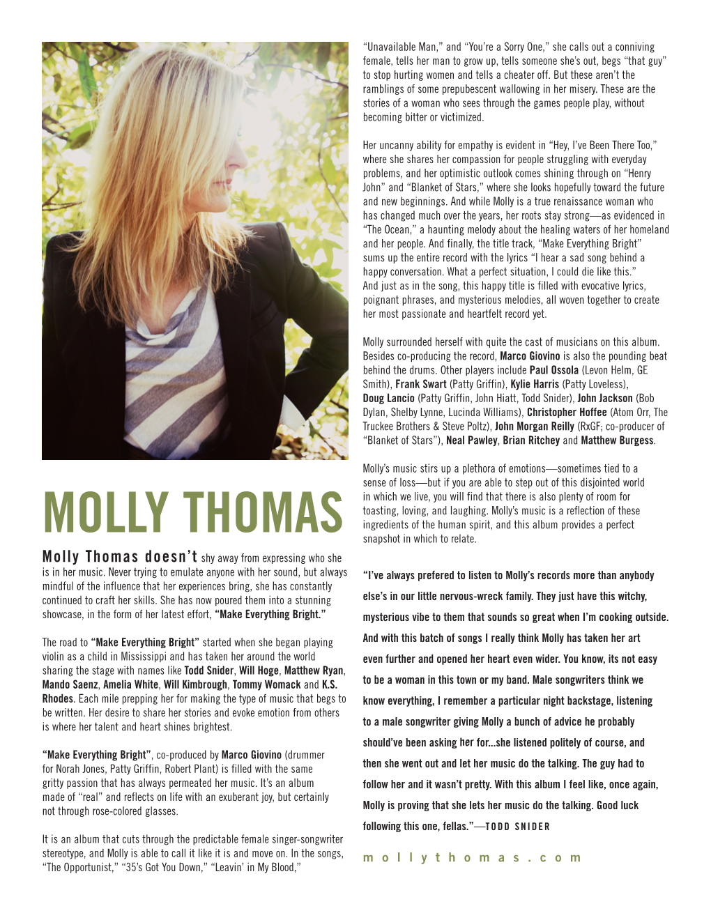MOLLY THOMAS Ingredients of the Human Spirit, and This Album Provides a Perfect Snapshot in Which to Relate
