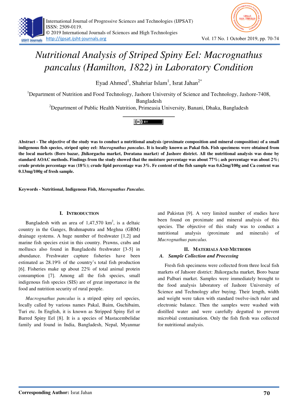 Macrognathus Pancalus (Hamilton, 1822) in Laboratory Condition