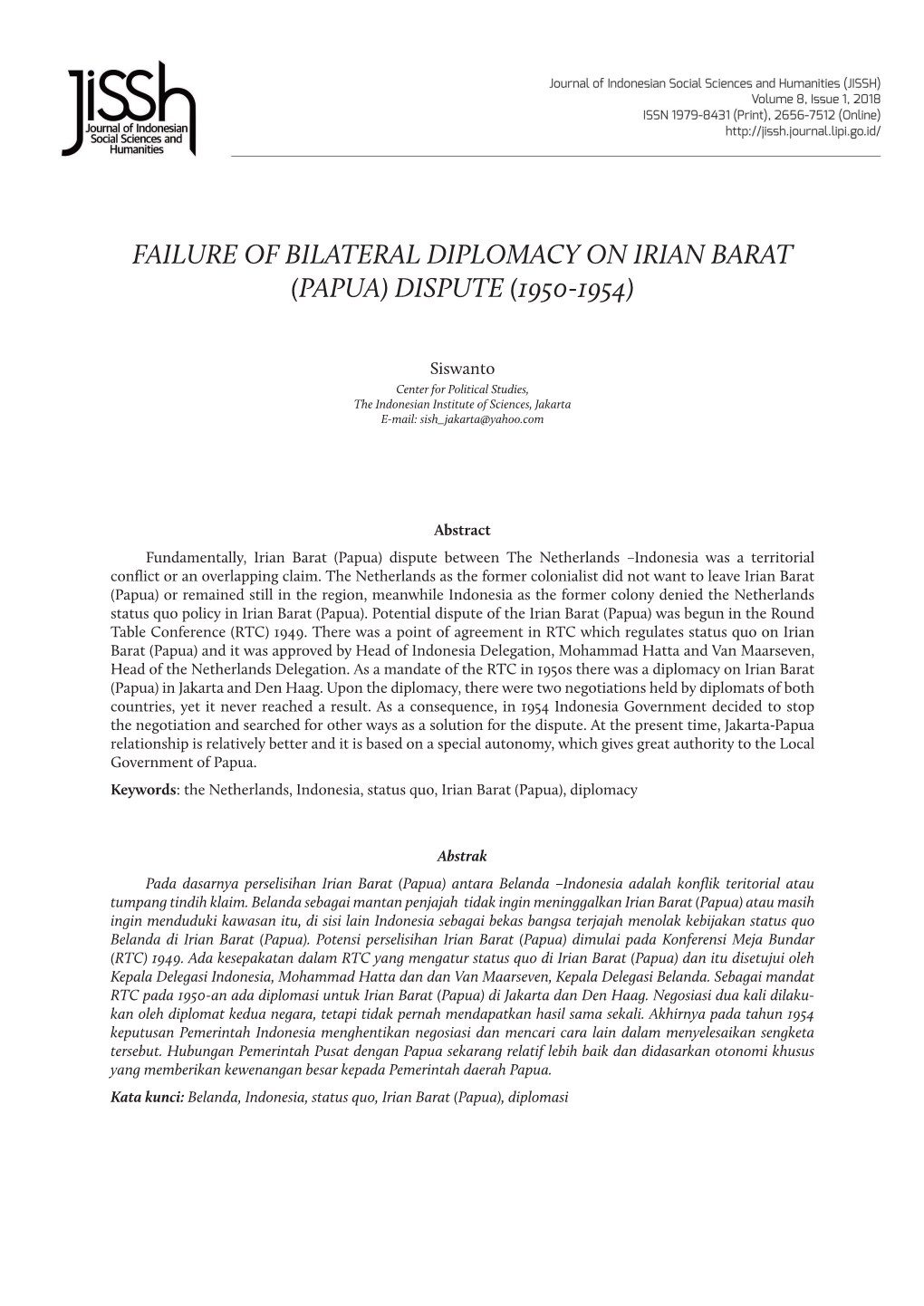 Failure of Bilateral Diplomacy on Irian Barat (Papua) Dispute (1950-1954)