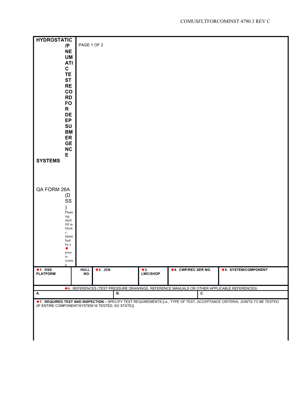 Hydrostatic/Pneumatic Test Record for Deep Submergence Systems