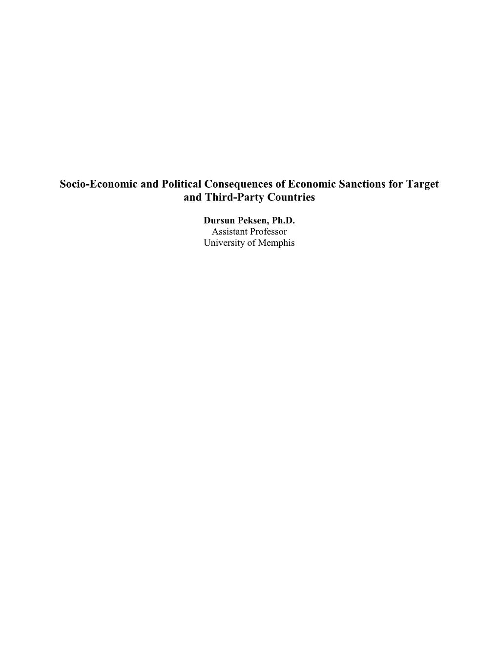 Socio-Economic and Political Consequences of Economic Sanctions for Target and Third-Party Countries