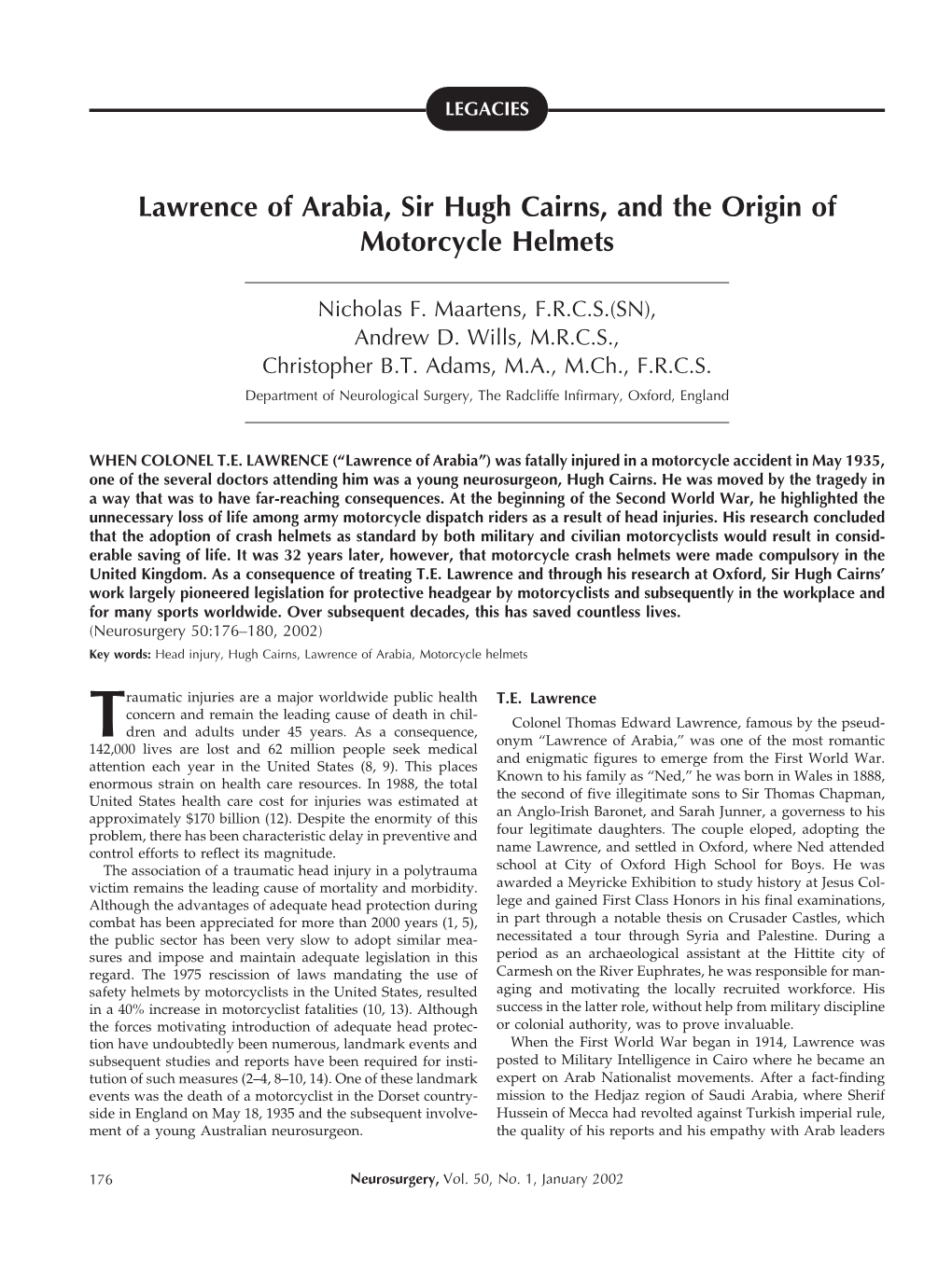 Lawrence of Arabia, Sir Hugh Cairns, and the Origin of Motorcycle Helmets