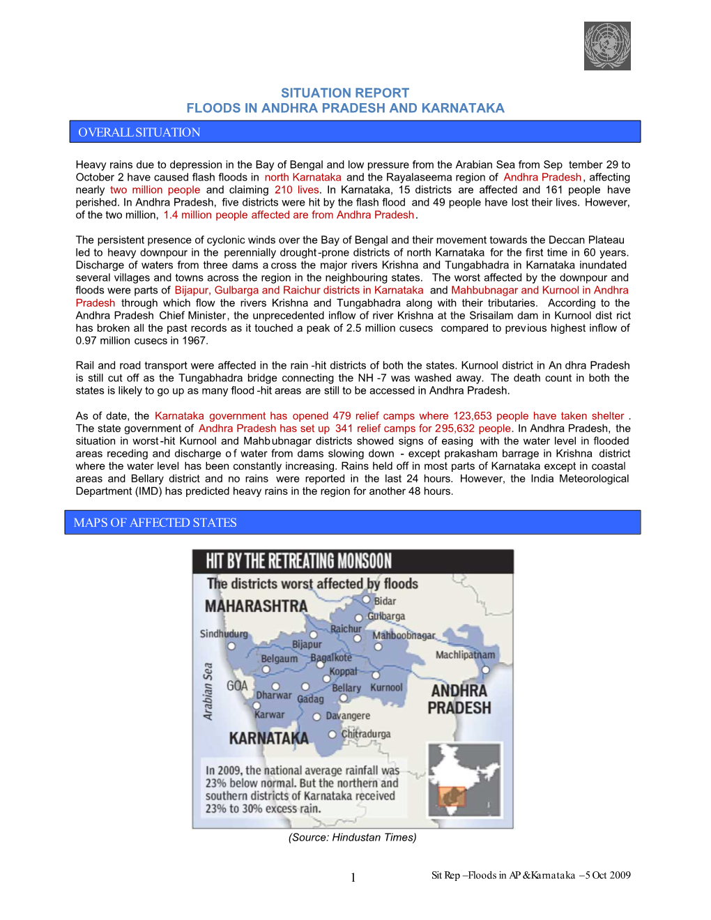 Situation Report Floods in Andhra Pradesh and Karnataka