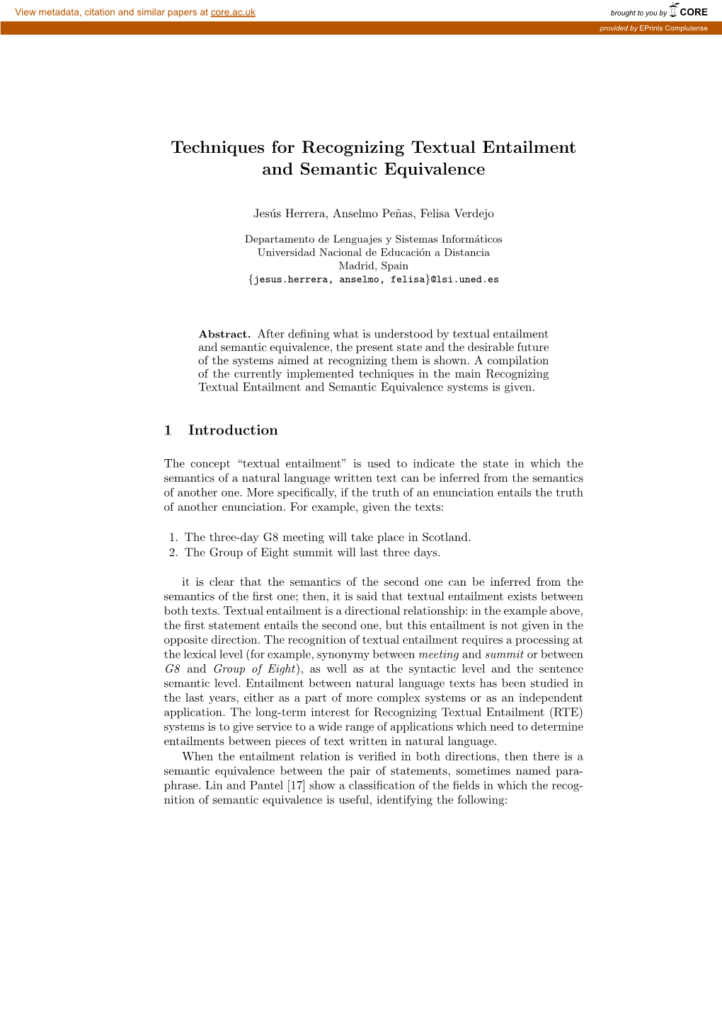 Techniques for Recognizing Textual Entailment and Semantic Equivalence