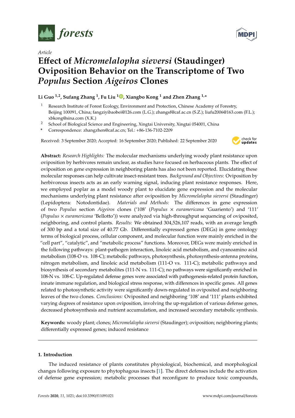 Effect of Micromelalopha Sieversi (Staudinger) Oviposition