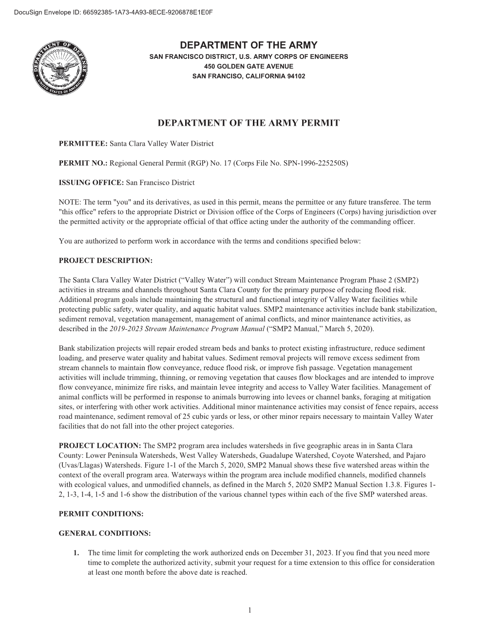 Department of the Army Department of the Army Permit