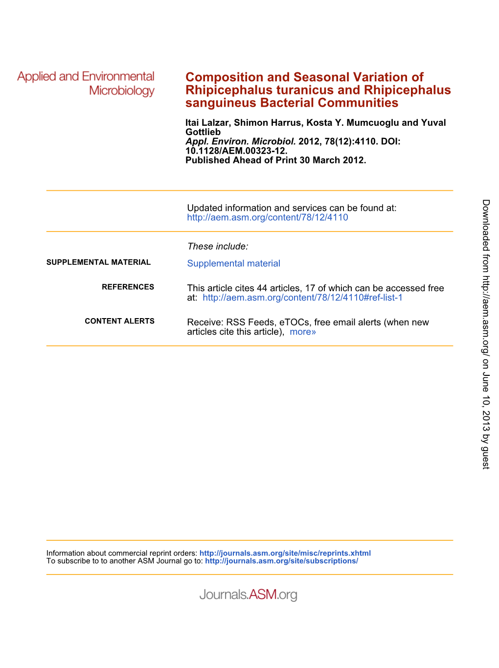 Sanguineus Bacterial Communities Rhipicephalus