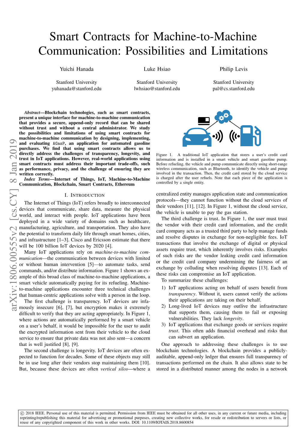 Smart Contracts for Machine-To-Machine Communication: Possibilities and Limitations