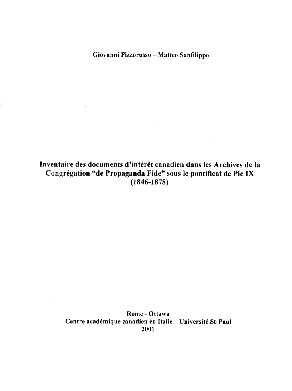Inventaire Des Documents D'interet Canadien Dans Lesarchives De La