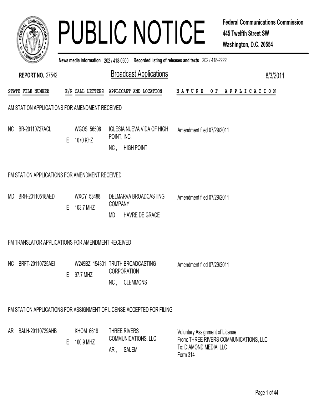 Broadcast Applications 8/3/2011