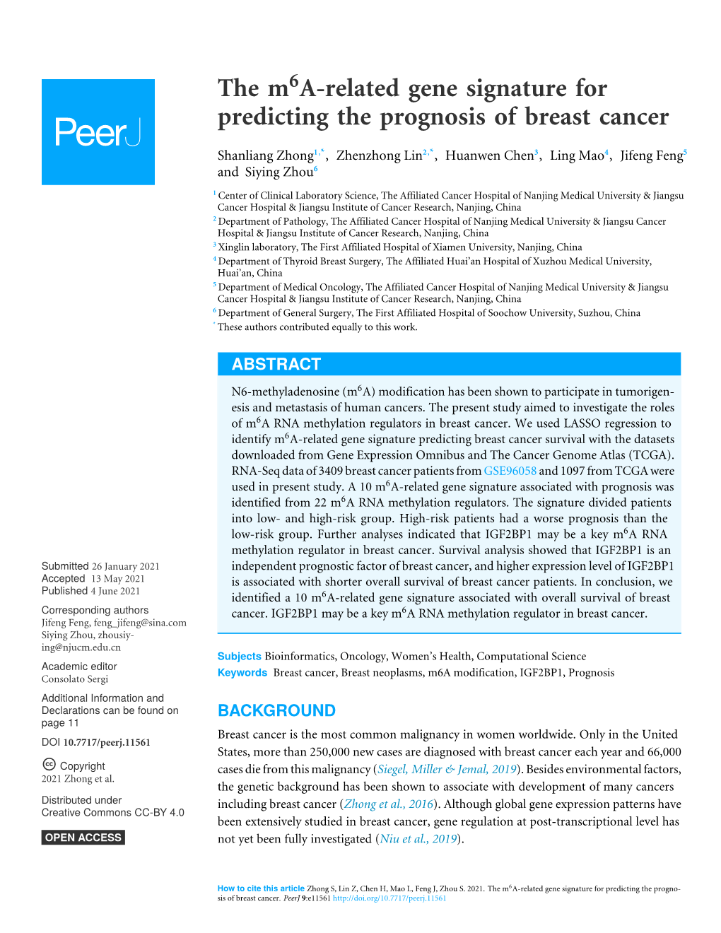 The M A-Related Gene Signature for Predicting the Prognosis of Breast Cancer