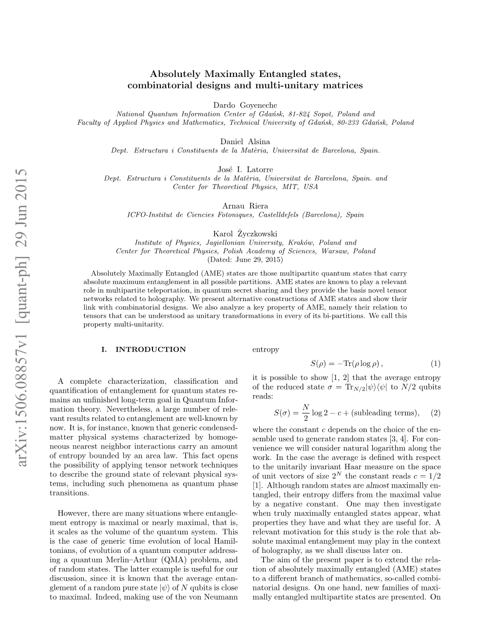 Arxiv:1506.08857V1 [Quant-Ph] 29 Jun 2015