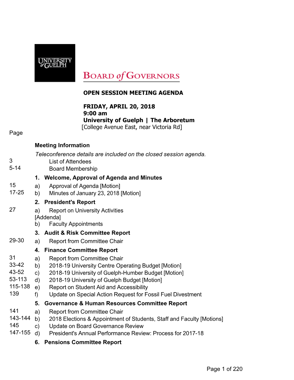 Open Session Meeting Agenda Friday