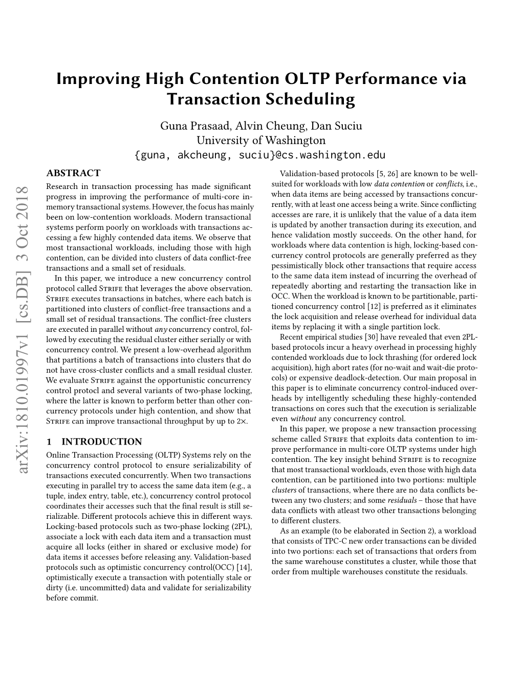Improving High Contention OLTP Performance Via Transaction