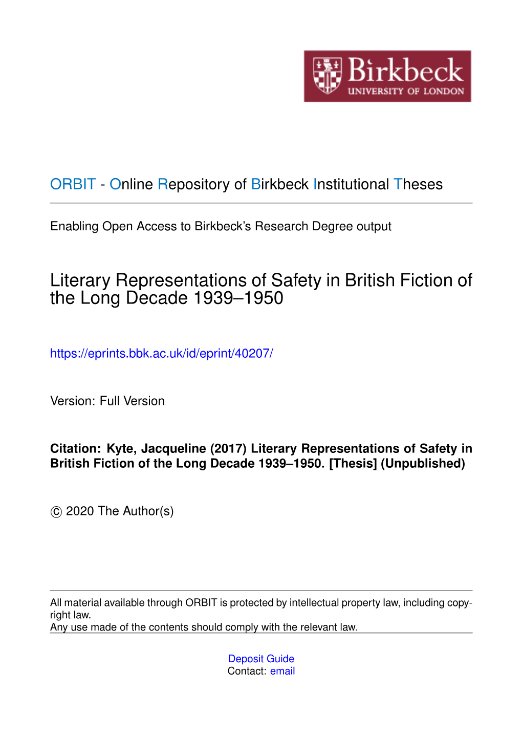Literary Representations of Safety in British Fiction of the Long Decade 1939–1950