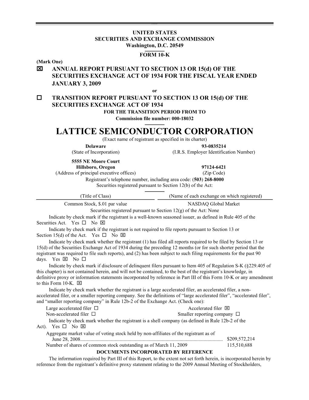 LATTICE SEMICONDUCTOR CORPORATION (Exact Name of Registrant As Specified in Its Charter)